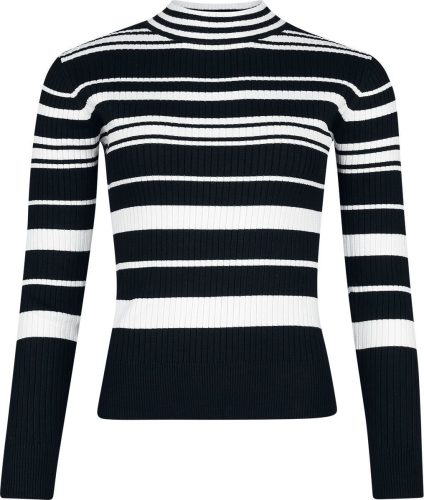 Voodoo Vixen Striped High Neck Sweater Svetr cerná/bílá