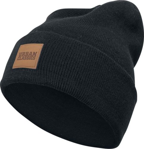 Urban Classics Leatherpatch Long Beanie Beanie čepice černá