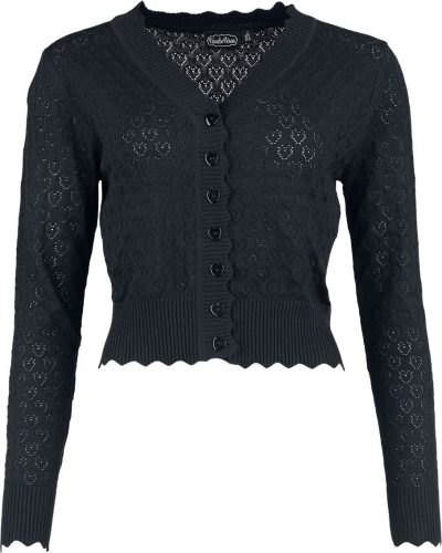 Voodoo Vixen Heart Pattern Scallop Edge Cardigan Cardigan černá