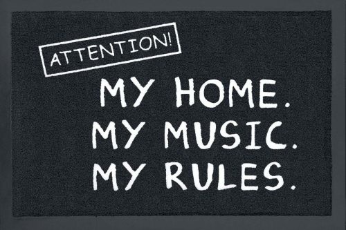 Sprüche Attention! My home. My music. My rules. Rohožka černá