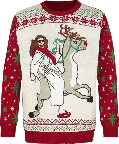 Ugly Christmas Sweater Jesus Riding Reindeer Mikina vícebarevný