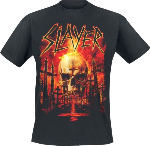 Slayer Flaming Skull Graveyard Tričko černá