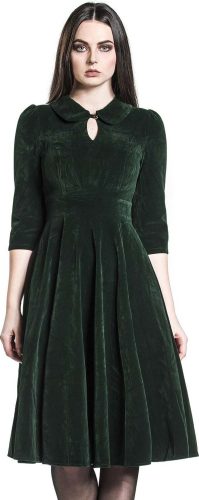 H&R London Glamorous Velvet Tea Dress Šaty tmave zelená